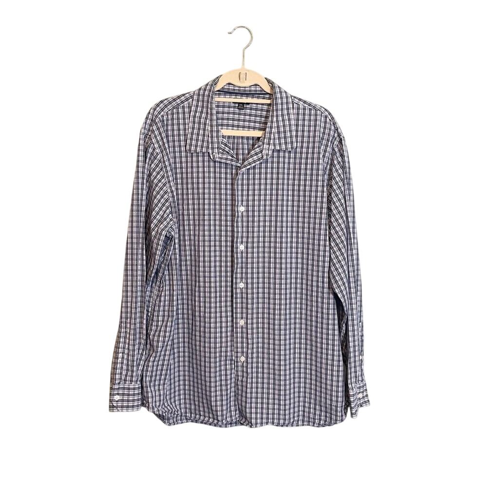 Apt. 9 Mens Blue Cotton Long Sleeve Button Down Plaid Casual‎ Shirt Size XXL
